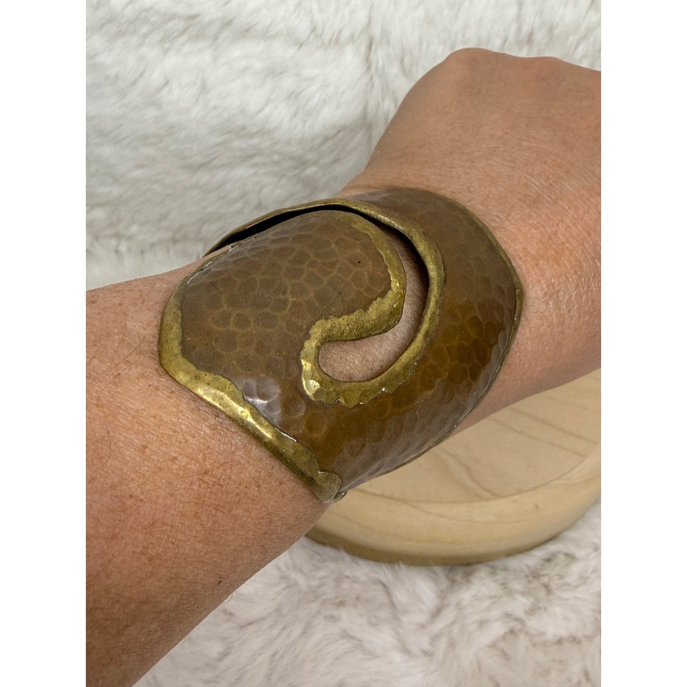 Handmade Vintage Artisan Cuff Bracelet Mixed Metal Hammered Copper Brass US Made